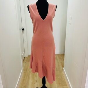 525 America Coral-Pink Sleeveless Midi Dress with Flutter Skirt